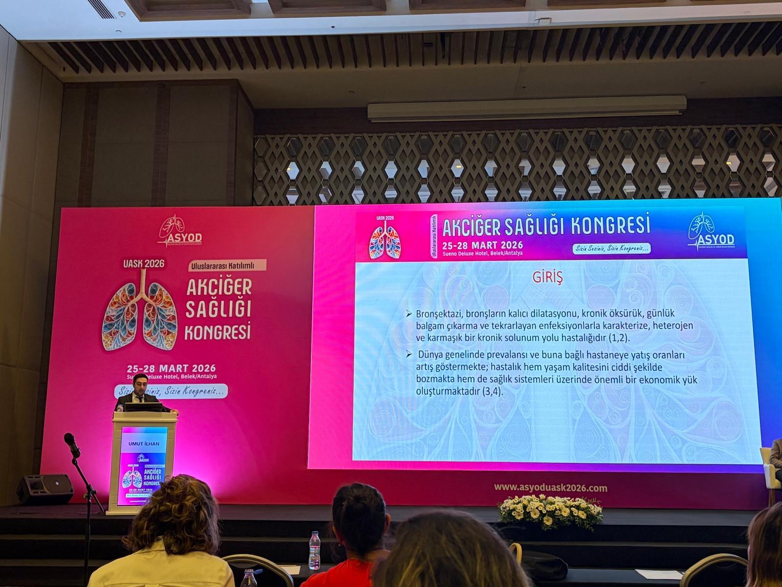 Dr. Umut İlhan presenting at UASK 2026 International Lung Health Congress Belek Antalya